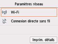 Écran Paramètres réseau
